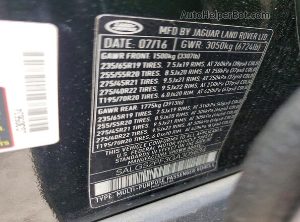 SALGS2PF3GA305634 2016 LAND ROVER RANGE ROVER Black სალონის 360-გრადუსიანი ხედი