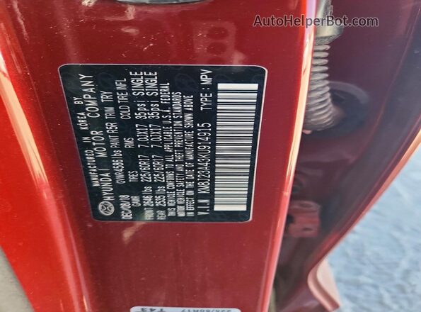 KM8J23A43KU914915 2019 HYUNDAI TUCSON Красный 