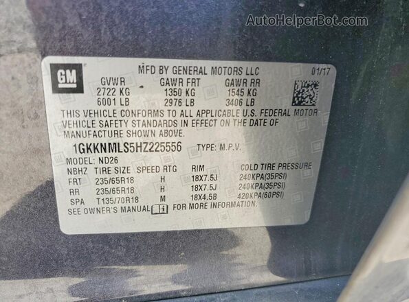 1GKKNMLS5HZ225556 2017 GMC ACADIA Gray 