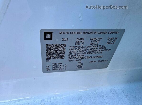2GCVKNEC6K1223067 2019 CHEVROLET SILVERADO White 