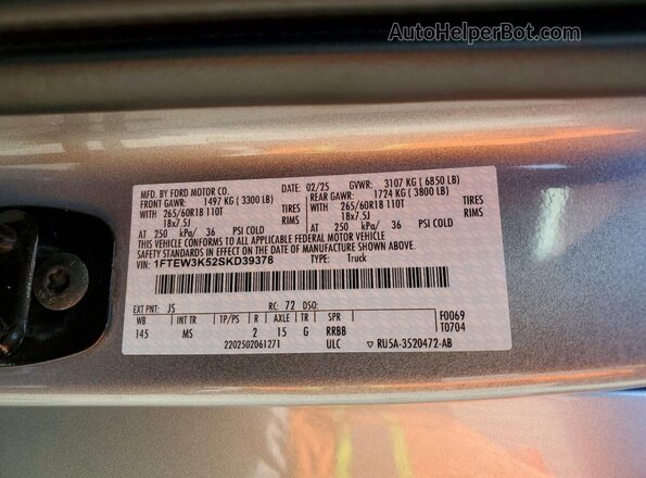 1FTEW3K52SKD39378 2025 FORD F150 Серебряный 