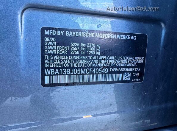 WBA13BJ05MCF40549 2021 BMW 7 SERIES Charcoal უკანა სალონის ხედი