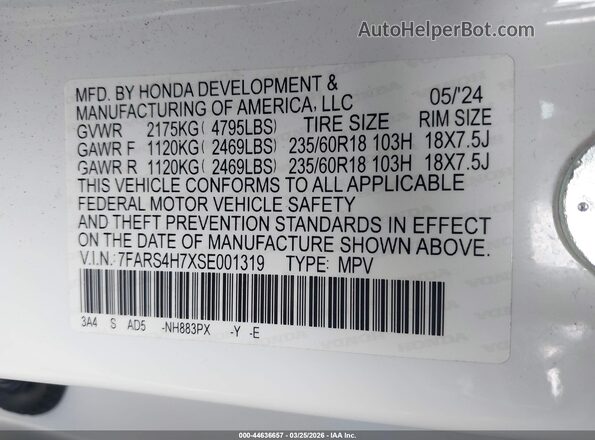 7FARS4H7XSE001319 2025 HONDA CR-V White Вид підкапотного простору