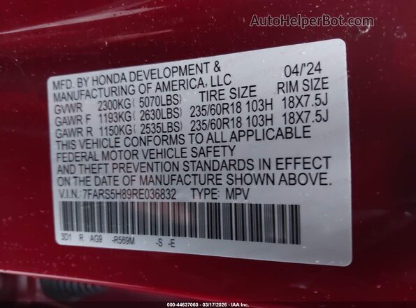 7FARS5H89RE036832 2024 HONDA CR-V Red Вид підкапотного простору