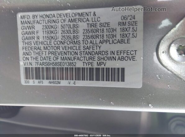 7FARS6H58SE013852 2025 HONDA CR-V Silver Շարժիչի բաժամունքի տեսք