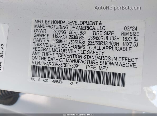 7FARS6H85RE073091 2024 HONDA CR-V HYBRID White Շարժիչի բաժամունքի տեսք