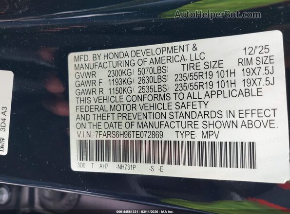 7FARS6H96TE072869 2026 HONDA CR-V Black Engine compartment view