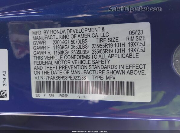 7FARS6H98PE023288 2023 HONDA CR-V HYBRID Blue Вид підкапотного простору