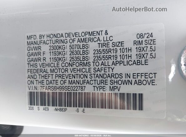 7FARS6H99SE022787 2025 HONDA CR-V HYBRID White 