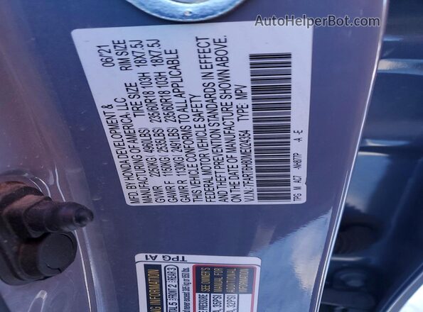 7FART6H80ME024354 2021 HONDA CR-V Gray Вид наклейки з VIN-кодом