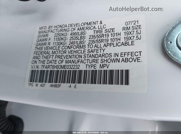 7FART6H93ME032232 2021 HONDA CR-V HYBRID White 