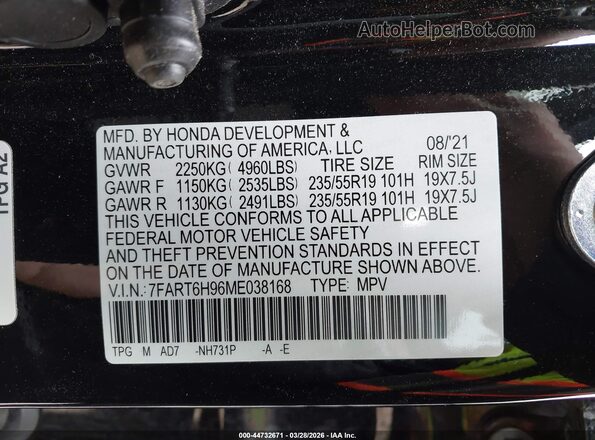7FART6H96ME038168 2021 HONDA CR-V HYBRID Black 