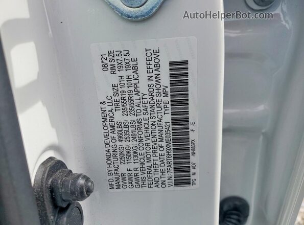 7FART6H9XME035421 2021 HONDA CR-V White VIN კოდის სტიკერის ხედი