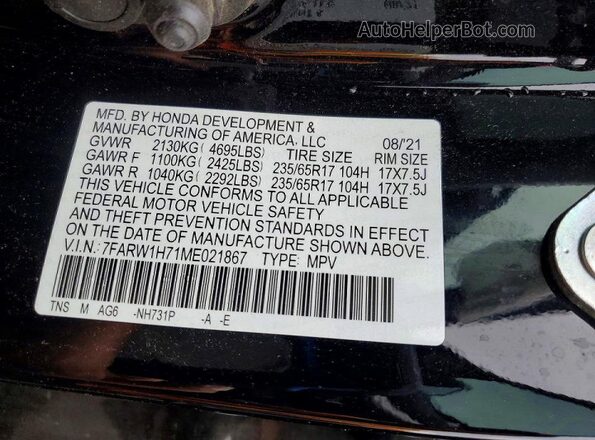 7FARW1H71ME021867 2021 HONDA CR-V Black Вид наклейки з VIN-кодом