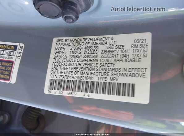 7FARW1H79ME016481 2021 HONDA CR-V Gray Vista del compartimento del motor