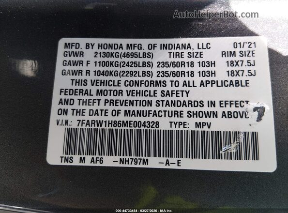 7FARW1H86ME004328 2021 HONDA CR-V Gray 