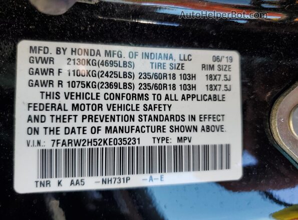 7FARW2H52KE035231 2019 HONDA CR-V Black 