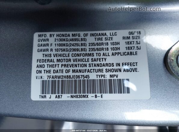 7FARW2H88JE067545 2018 HONDA CR-V Silver Engine compartment view