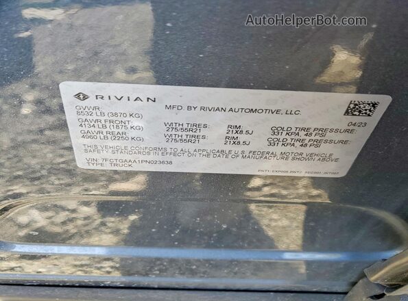 7FCTGAAA1PN023638 2023 RIVIAN R1T Gray 
