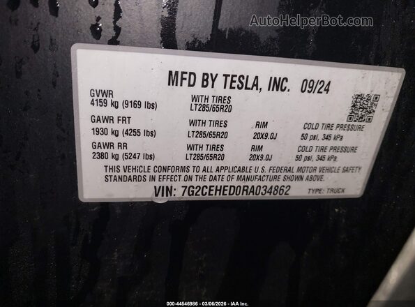 7G2CEHED0RA034862 2024 TESLA CYBERTRUCK Tan Vista del compartimento del motor