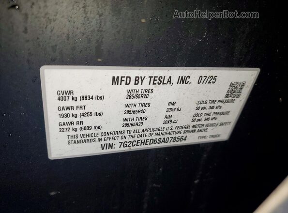 7G2CEHED6SA078564 2025 TESLA CYBERTRUCK Silver Engine compartment view
