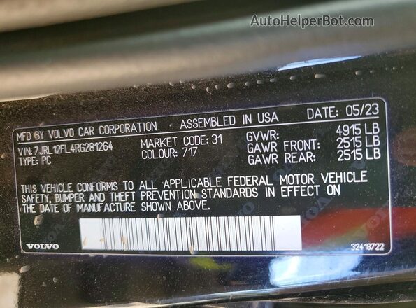 7JRL12FL4RG281264 2024 VOLVO S60 Black Вид підкапотного простору