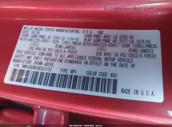 7MMVABDM6SN303155 2025 MAZDA CX-5 Red Widok komory silnika