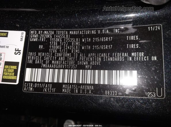 7MUAAABG8RV117357 2024 TOYOTA LL Black 