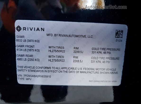 7PDSGABA2RN035910 2024 RIVIAN R1S Black სალონის 360-გრადუსიანი ხედი