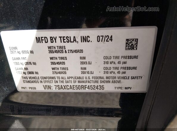 7SAXCAE50RF452435 2024 TESLA MODEL X Черный 