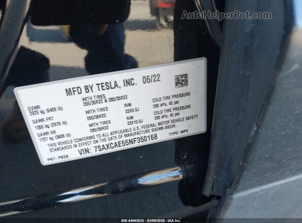 7SAXCAE55NF350168 2022 TESLA MODEL X Black Շարժիչի բաժամունքի տեսք