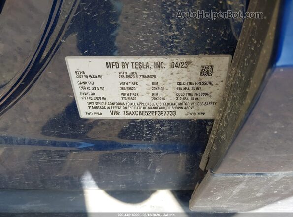 7SAXCBE52PF397733 2023 TESLA MODEL X Blue Vista del compartimento del motor
