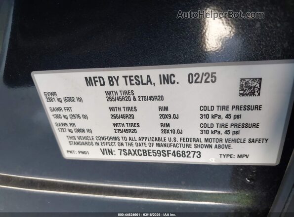 7SAXCBE59SF468273 2025 TESLA MODEL X Gray Engine compartment view