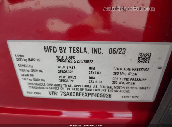 7SAXCBE6XPF405036 2023 TESLA MODEL X Black Շարժիչի բաժամունքի տեսք