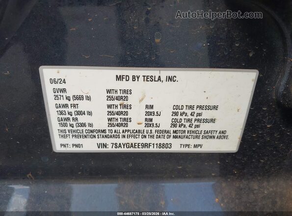 7SAYGAEE9RF118803 2024 TESLA MODEL Y Black Շարժիչի բաժամունքի տեսք