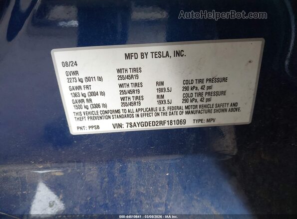 7SAYGDED2RF181069 2024 TESLA MODEL Y Dark Blue Engine compartment view