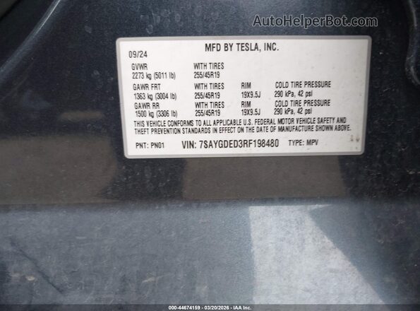 7SAYGDED3RF198480 2024 TESLA MODEL Y Dark Blue 