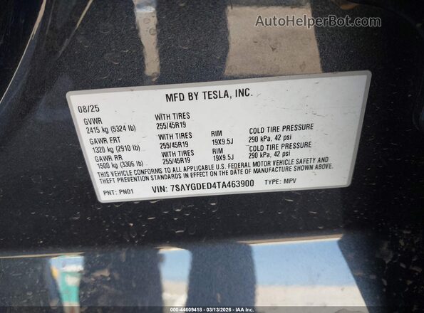 7SAYGDED4TA463900 2026 TESLA MODEL Y Gray Widok komory silnika