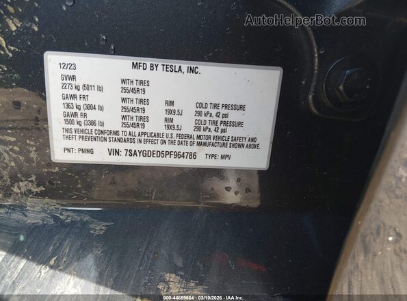 7SAYGDED5PF964786 2023 TESLA MODEL Y Gray Вид підкапотного простору