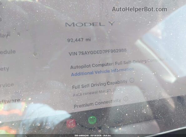 7SAYGDED7PF962988 2023 TESLA MODEL Y Серый Вид задних сидений
