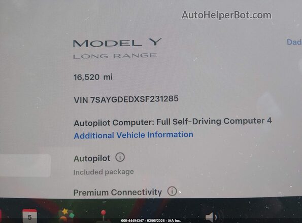 7SAYGDEDXSF231285 2025 TESLA MODEL Y Серый 