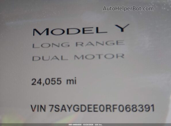 7SAYGDEE0RF068391 2024 TESLA MODEL Y Blue 