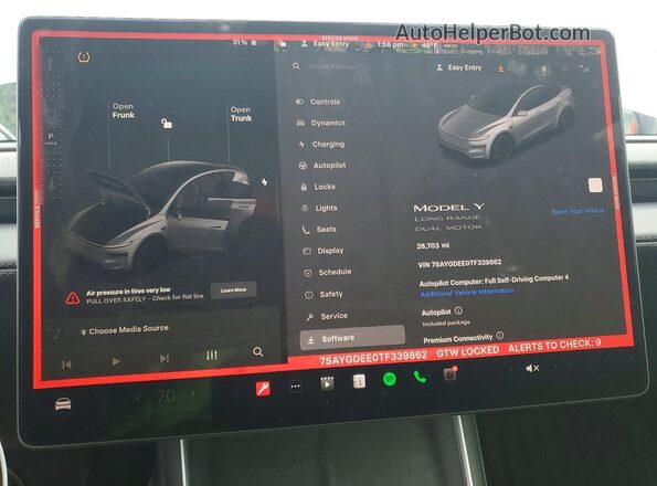 7SAYGDEE0TF339862 2026 TESLA MODEL Gray Vista del cuadro de instrumentos