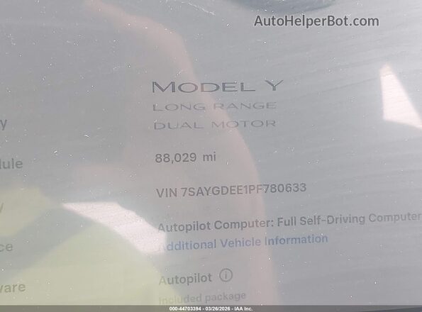 7SAYGDEE1PF780633 2023 TESLA MODEL Y White 