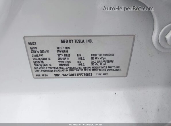 7SAYGDEE1PF780633 2023 TESLA MODEL Y White Շարժիչի բաժամունքի տեսք