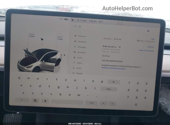 7SAYGDEE2RF152521 2024 TESLA MODEL Y White Հետևի նստատեղերի տեսք