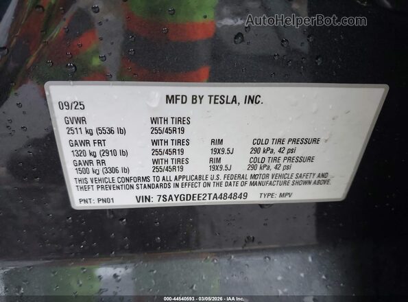 7SAYGDEE2TA484849 2026 TESLA MODEL Y Black 