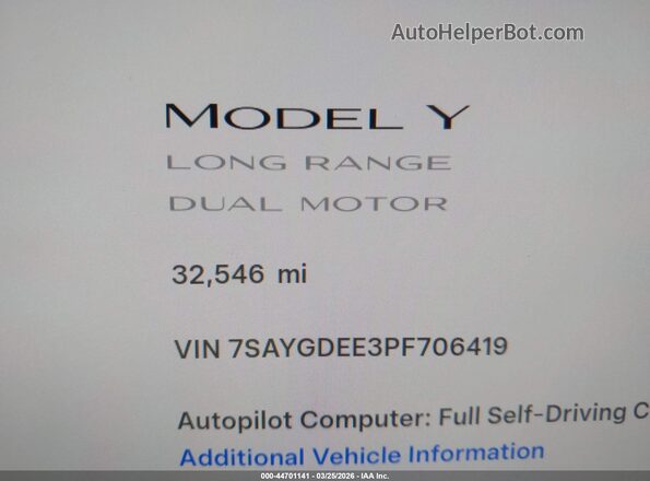 7SAYGDEE3PF706419 2023 TESLA MODEL Y White 