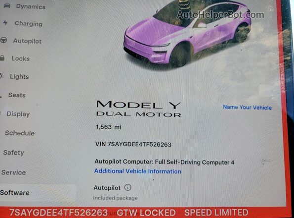 7SAYGDEE4TF526263 2026 TESLA MODEL White Вид щитка приладів