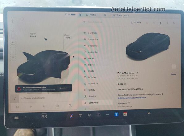 7SAYGDEE7TA473524 2026 TESLA MODEL Black Vista del cuadro de instrumentos